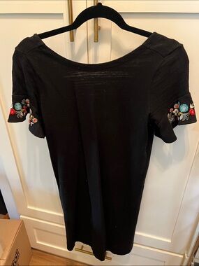LOFT Black Scoop Back Dress with Embroidered Short Sleeves
